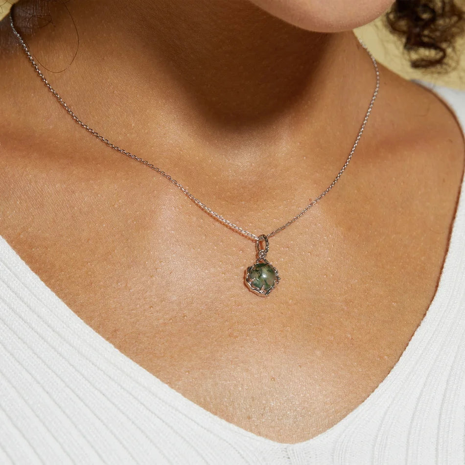 WES 100% 925 Silver Natural Unique Moss Agate Pendant Necklace for Woman Forest Jewelry Engagement Gift Boho Style Wholesale - AMULET RING STORE