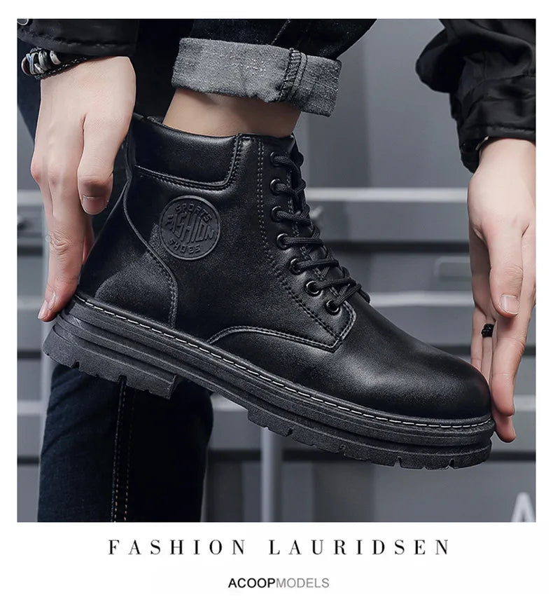 2025 new men's shoes autumn high cut workwear boots British style short boots Korean version versatile thickness boots shoes - AMULET RING STORE