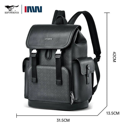 Septwolves Stylish Man Printed Leather Travel Backpack High Qualit Business Work Commuting Flip Print Monogram Laptop Backpack