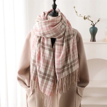 Warm Cashmere Blanket Women Travel Winter Scarf Fashion Plaid Pashmina Thick Shawl Wraps With Tassel Casual Bufanda Poncho New - AMULET RING STORE
