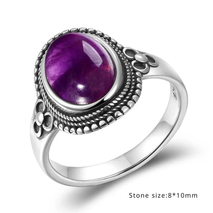 Luxury Vintage Ring Natural Amethyst Rings S925 Silver Jewelry Wedding Anniversary Party Ring Gifts for Women