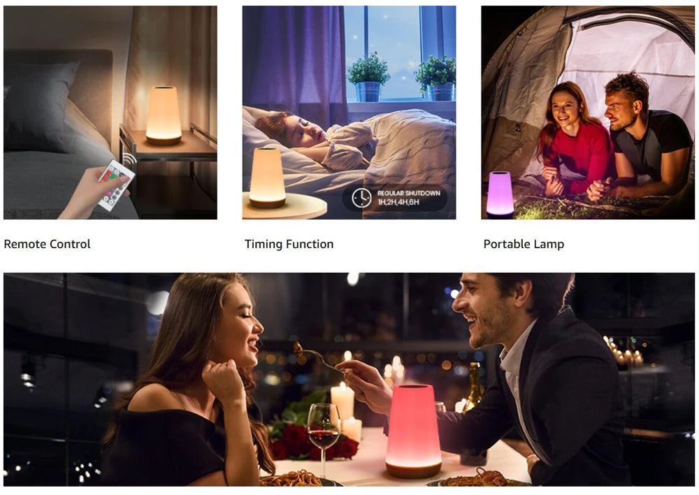 13 Color LED Changing Night Light RGB Remote Control Touch Dimmable Lamp Portable Table Bedside Lamp USB Rechargeable Night Lamp - AMULET RING STORE