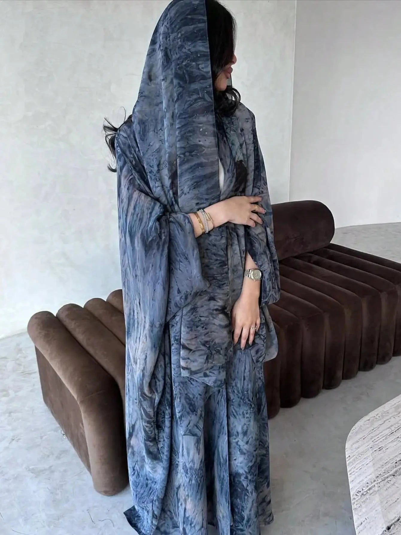 Middle Eastern Tie Dye Loose Abaya Full Sleeve Open Front Abayas Turkey Kaftan Arabian Maxi Dresses Women Jilbabs Without Hijab - AMULET RING STORE