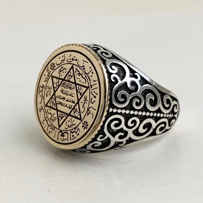 Solid 925 Sterling Silver Seal Of Solomon King Solomon Men's Ring Exclusive Jewelry Accessory For Men's Ring Made In Turkey