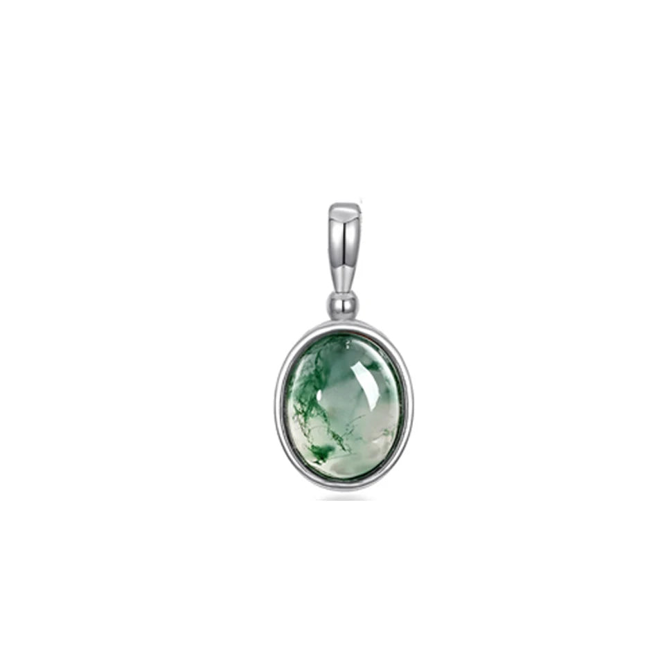 WES 100% 925 Silver Natural Unique Boho Moss Agate Pendant Necklace for Woman Earth Day Forest Jewelry Engagement Gift Wholesale - AMULET RING STORE