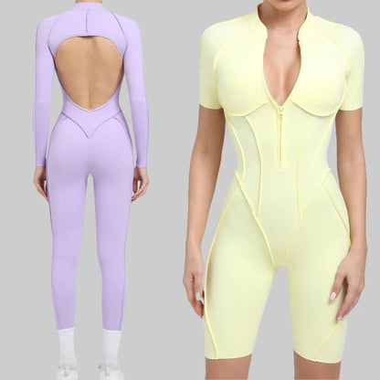 Seamless Yoga Jumpsuit Sports Fitness Backless Tight Zipper Long-sleeved One-Piece Workout Clothes Gym Leggings Sportswear