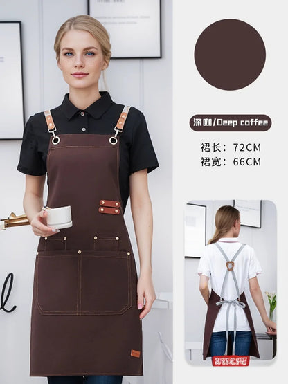 Waterproof Kitchen Apron Perfessional Kitchen Apron Restaurant Shop Waiter Work Uniform Women/Men With Pockets Cleaning Pinafore - AMULET RING STORE