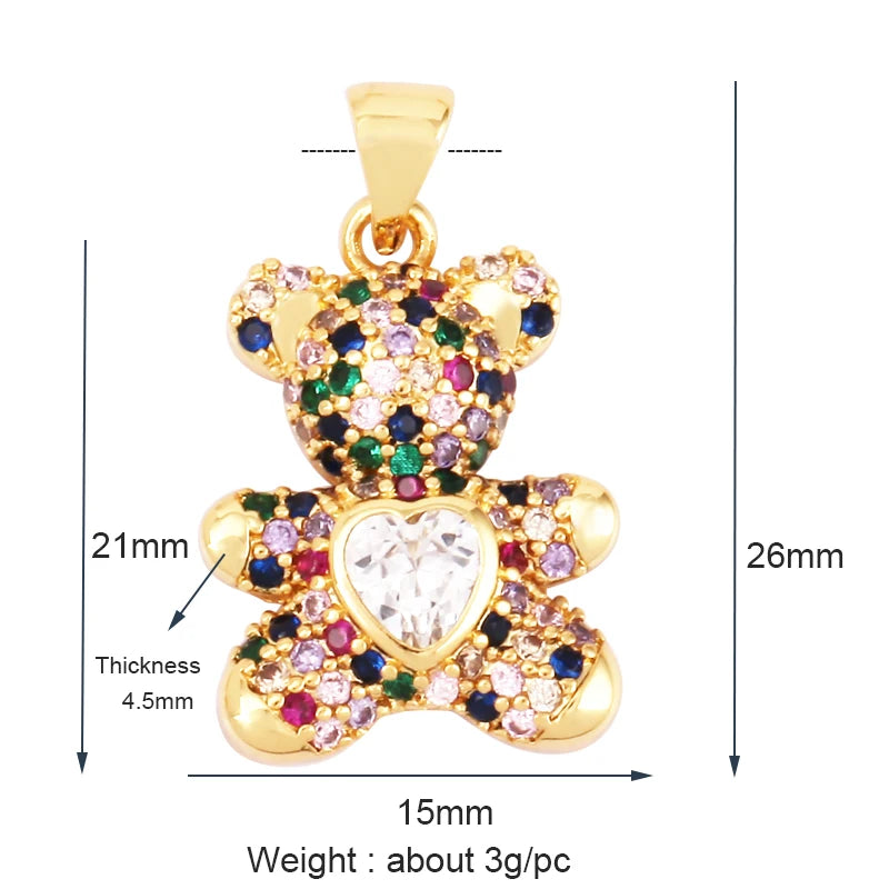 Luxury Fine Inlaid Rainbow Cubic Zirconia Charm Pendant,Cute Bear Jewelry Necklace Bracelet Making Wholesale Supplies M85 - AMULET RING STORE