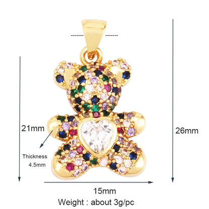 Luxury Fine Inlaid Rainbow Cubic Zirconia Charm Pendant,Cute Bear Jewelry Necklace Bracelet Making Wholesale Supplies M85 - AMULET RING STORE