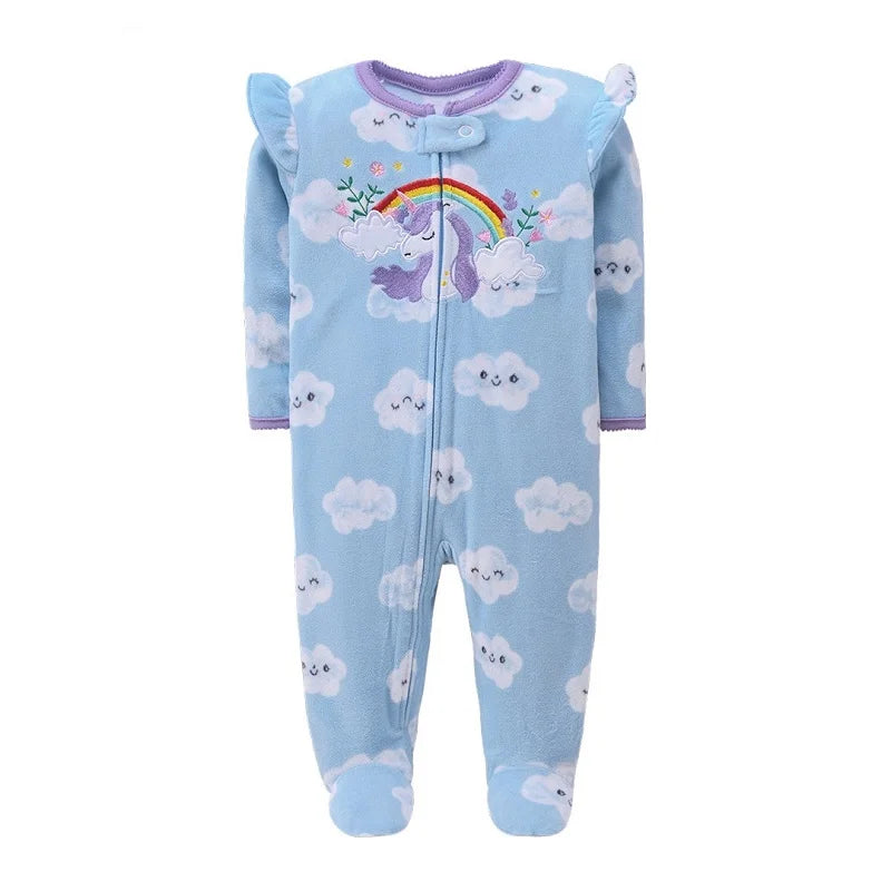 Newborn Infant Baby Girl Rompers 2024 Winter Autumn Warm Micro Fleece Animal Sleepsuit Animal Overall Babe Jumpsuits 0-12 Months - AMULET RING STORE