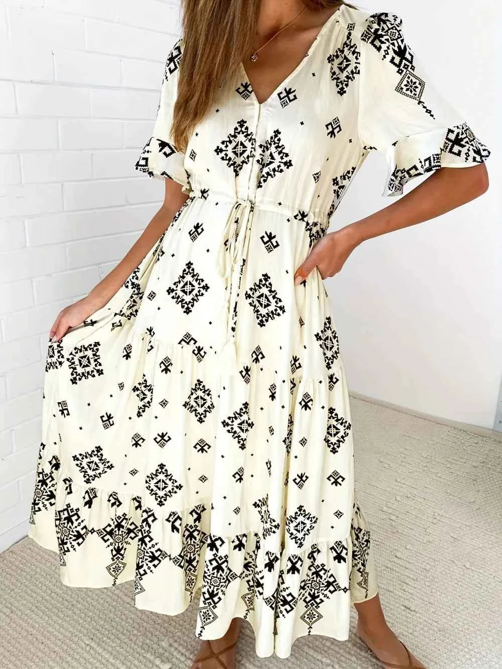 Plus Size Womens Summer Loose Boho Flowy Wrap V Neck 3/4 Sleeve Floral Print Slit Beach Wedding Guest Long Maxi Dresses Vistidos