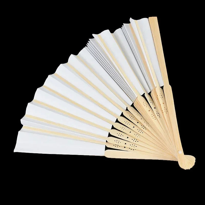 10/20/30pcs White Foldable Paper Fan Portable Chinese Bamboo Fan Wedding Gifts For Guest Birthday Party Decoration Kids Painting - AMULET RING STORE