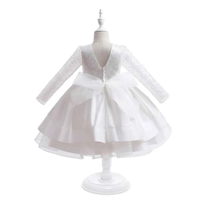 Baby Girl Birthday Fluffy Dress Infant Sequin Baptism Gown Flower Wedding Costume Kids Long Sleeved Clothes Toddler Vestidos