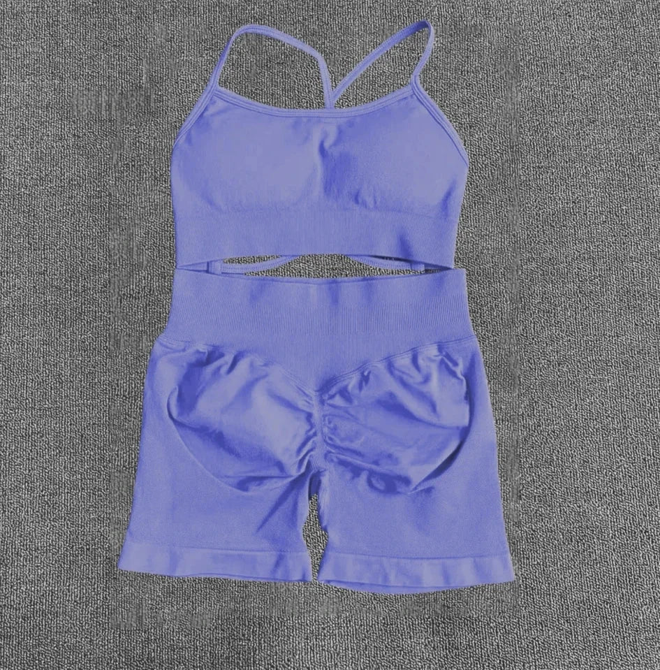 WHENG Peach Hip Lifting Suit Back Cross Sports Bra Shockproof Bra Quick Drying Shorts Set Gym Fitness Running Yoga Suit