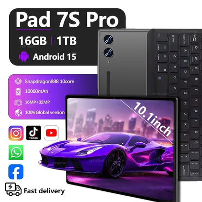 2025 Pad 7s Pro Tablet Android 15 10.1inch Touch Tablets Global Version Original Tablette 16GB+1TB Dual SIM Phone Call 10000mAh