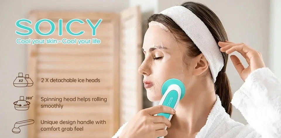 Face Ice Roller With 2 Head Skin Cooling Tool Neck Face Eyes Massagers Ice Body Relief Massage Roller Cooling Derma Stamp Cooler