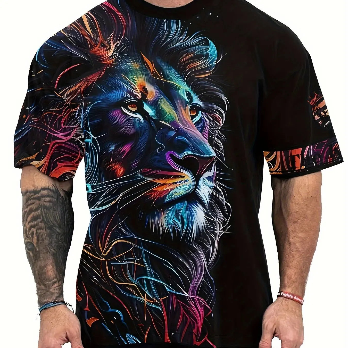 Lion and Crown Cool 3D Graphic Printing Men's Novelty Short Sleeve Round Neck T-shirt, Summer Outdoor - AMULET RING STORE