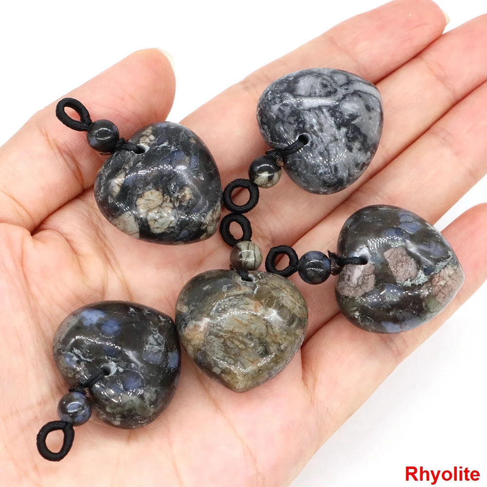 24mm Heart Shape Pendants Natural Stone Healing Crystal Quartz Tiger Eye Energy Gemstones for Jewelry Making DIY Necklace Gifts