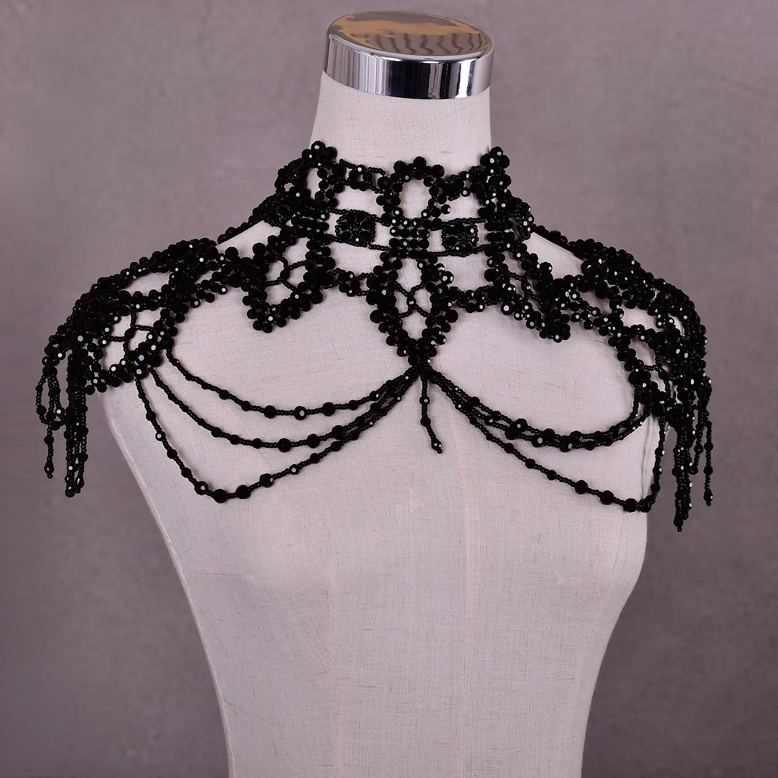 Bridal Bolero Black Crystal Necklace Beaded Bridal Covered Body Chain Women Accessories Off Shoulder Bolero Decoration VG09 - AMULET RING STORE