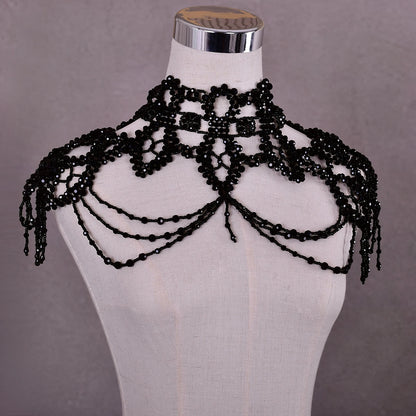 Bridal Bolero Black Crystal Necklace Beaded Bridal Covered Body Chain Women Accessories Off Shoulder Bolero Decoration VG09 - AMULET RING STORE