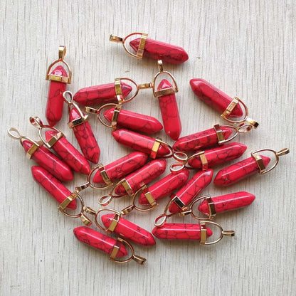 Natural Gem stone Quartz crystal green aventurine pendulum pillar pendants for jewelry making 24pcs/lot Wholesale fast shipping