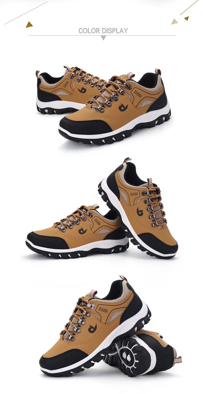 Men's Hiking Shoes Waterproof Leather Outdoor PU Shoes Wear-resistant Men Trekking Walking Hunting Tactical Sneakers - AMULET RING STORE