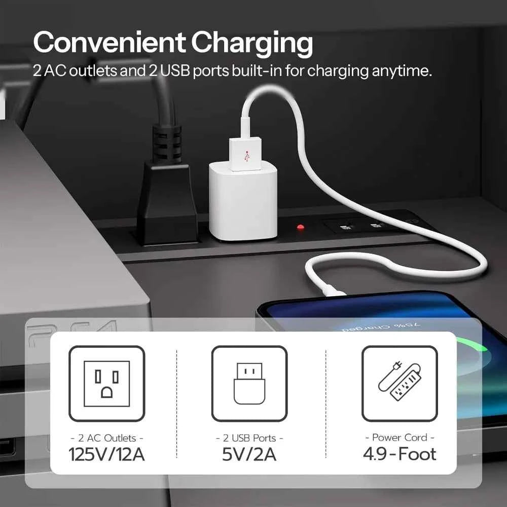 5-Tier Media Cabinet with Charging Station, LED Light, and Glass Door Storage for Audio Stereo Equipment