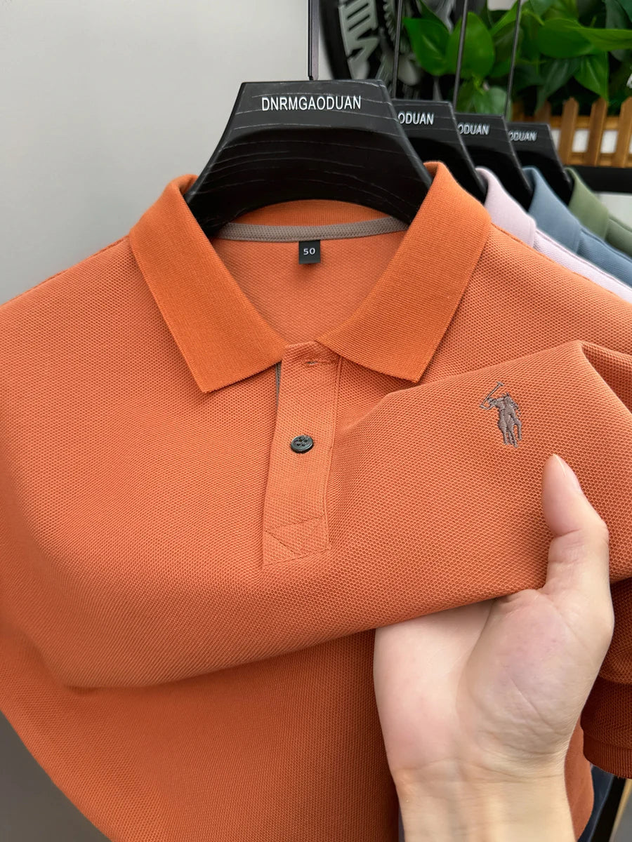100% pure cotton men's short sleeved polo shirt hot selling summer fashionable horse logo embroidery classic Paul casual T-shirt