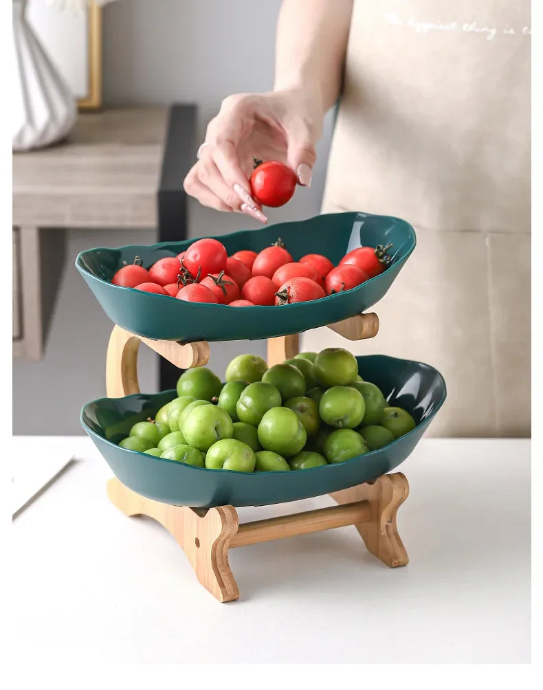 2/3 Layer Table Plates Dinnerware Wooden Kitchen Fruit Bowl with Floors Partitioned Dish Candy Cake Trays Fruit Plate Salad Bowl - AMULET RING STORE