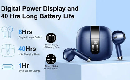 Wireless Earbuds, Bluetooth 5.3 Earbuds Stereo Bass, in-Ear Noise Cancelling Mic, Earphones IP7 Waterproof Sports, 40H Playback.