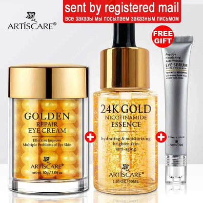 ARTISCARE 24K Gold Serum SET for Facial Care Eye Cream Moisturizing Face Essence Skin Care Products