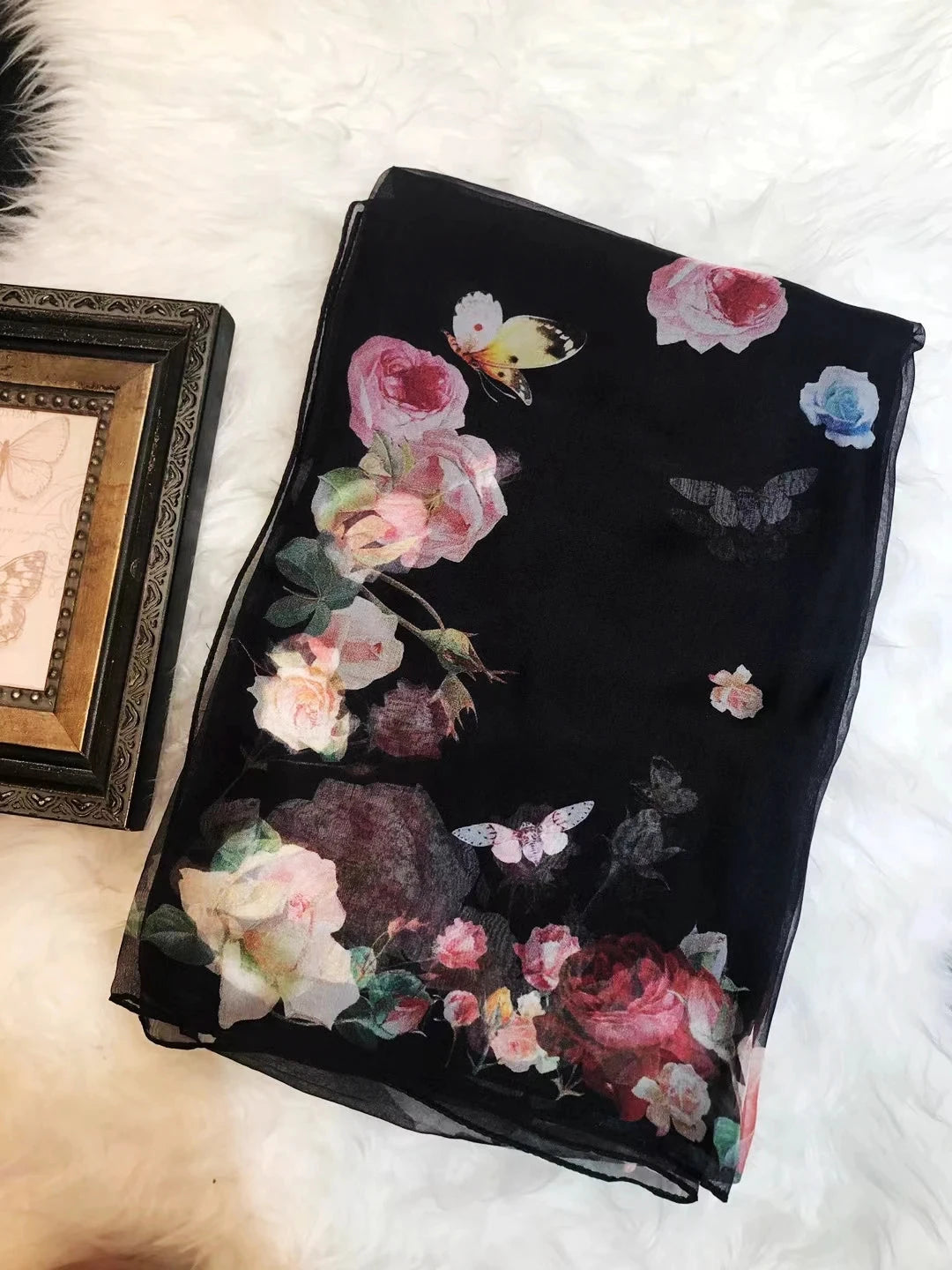 BYSIFA|New Black Pink Peony 100% Silk Shawl Scarf Women Chiffon Long Silk Scarves Cape Summer Foulard Winter Brand Scarves Wraps
