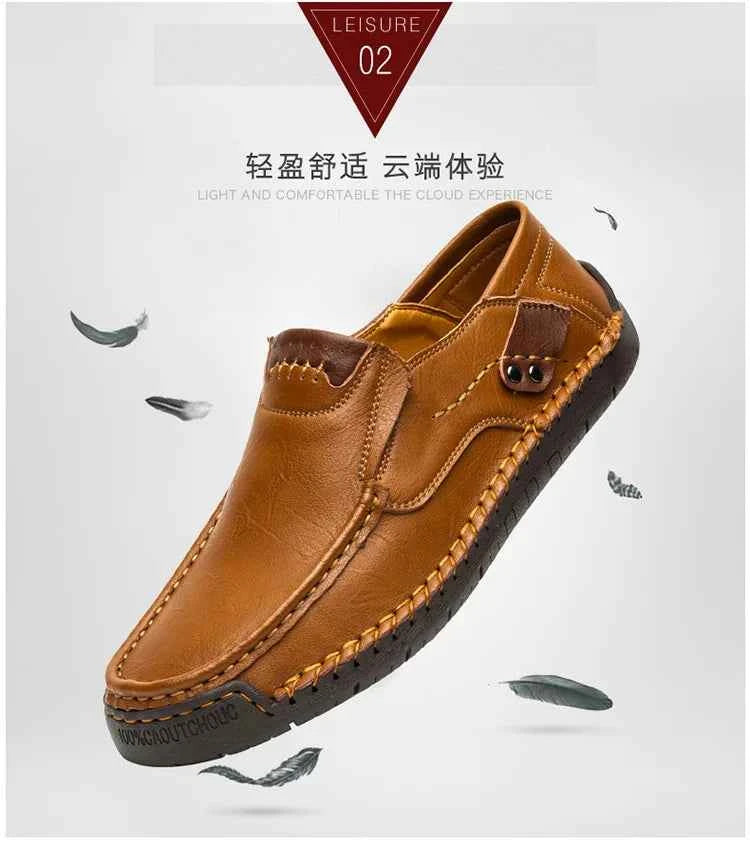 New Handmade Leather Men Shoes Casual Comfortable Men Loafers Slip On Leather Shoes Men Flats Hot Sale Outdoor  Walking Shoes