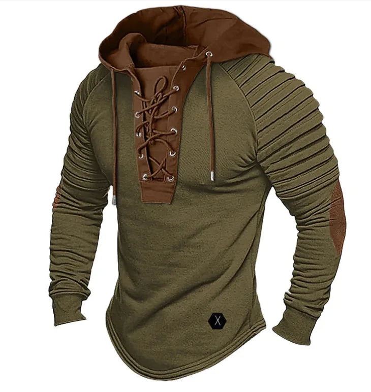 Spring And Autumn New Men's Hoodie Casual Men's Polo Top Fashionable Pleated Hoodie Men's Street Outdoor Long Sleeved Clothing
