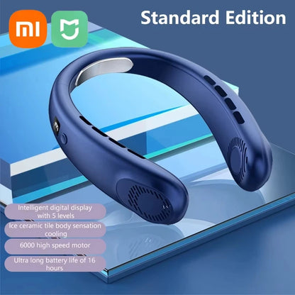 XIAOMI 2025 Neck Fan USB Rechargeable Cooling Fan 5 Speed Adjustable Neck Cooler Digital Display Bladeless Neckband Fan