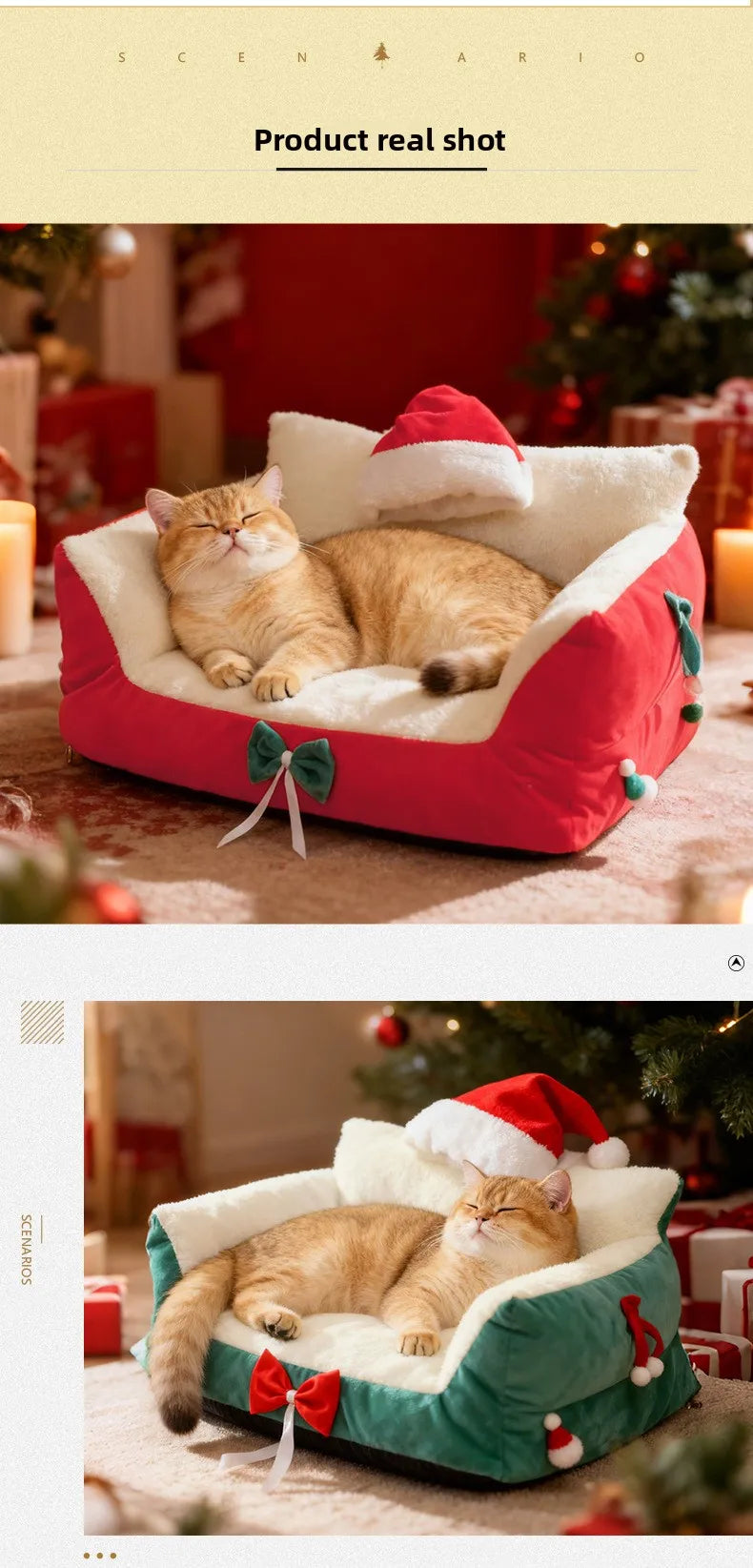 Winter Warm Cat Bed Large Size Removable Washable All Season Pet Sofa Christmas Cat House for Pets