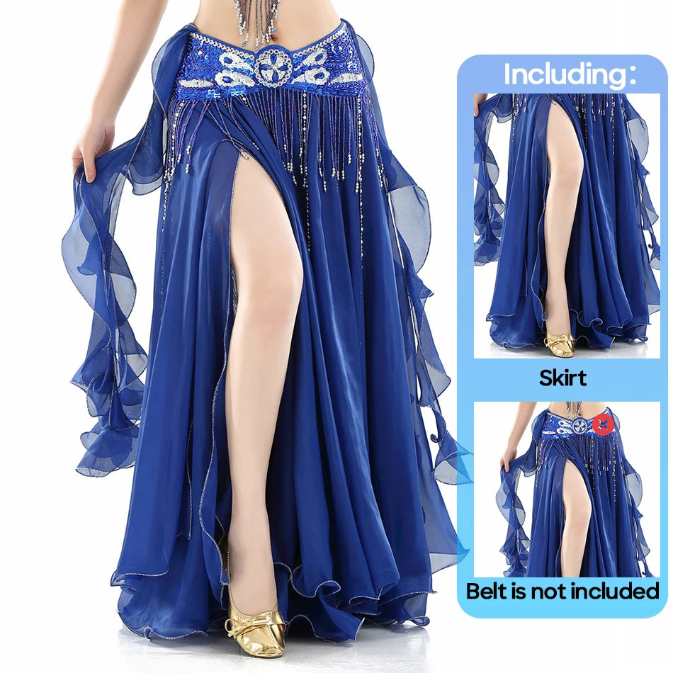 Belly Dance Skirt Chiffon Skirts Double Slit Ear Gauze Skirt High Slit Skirt For Adult Women Performance Practice Clothings - AMULET RING STORE