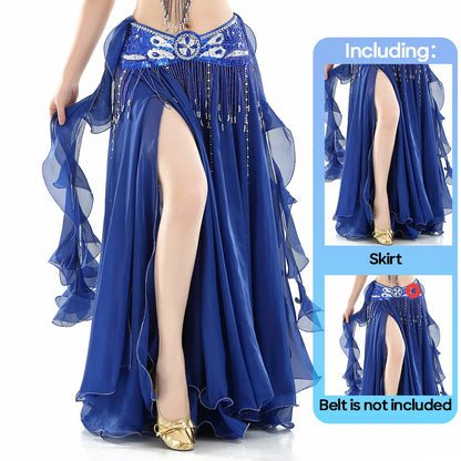Belly Dance Skirt Chiffon Skirts Double Slit Ear Gauze Skirt High Slit Skirt For Adult Women Performance Practice Clothings - AMULET RING STORE