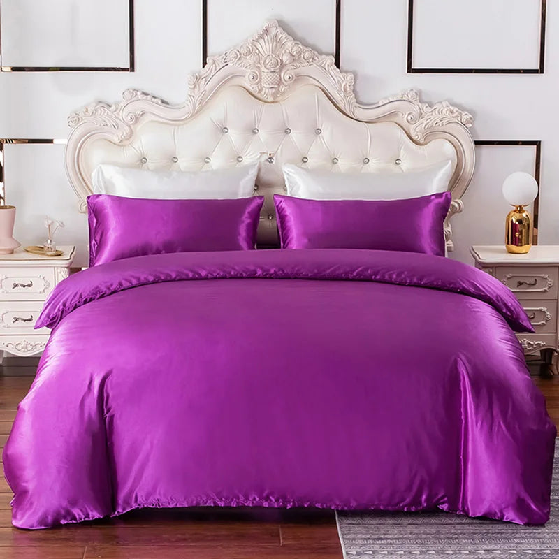 Silky Bedding Duvet Cover Super Soft Solid Home Comforter Cover with Zipper Closure, 2/3pcs Envelop Pillowcase