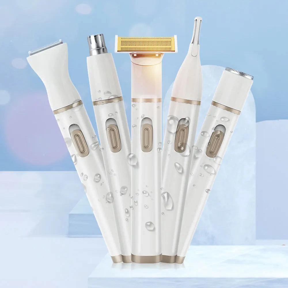 5 In 1 Electric Shaver for Women Painless Eyebrow Razor Bikini Trimmer Cordless Womens Body Shaver Facial Hair Remover Depilador - AMULET RING STORE