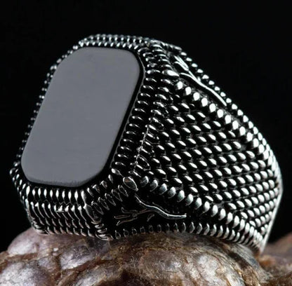 American Green Gem Inlaid Men's Luxury Ring AMULET RING STORE