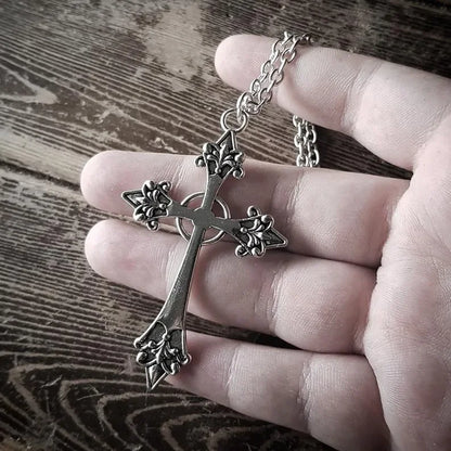 Large Detailed Cross Black Drill Jewel Necklace Silver Color Tone Pendant Goth Punk Jewellery Fashion Charm Statement Women Gift - AMULET RING STORE