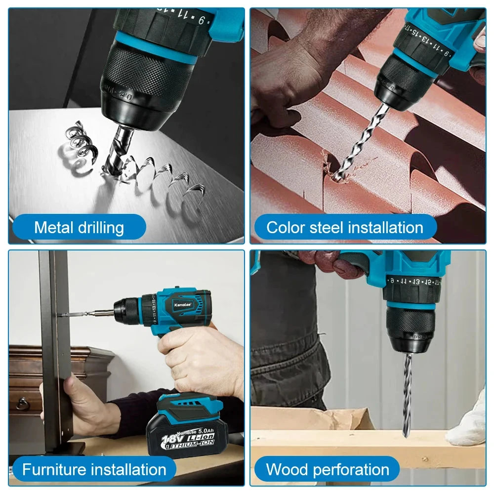 Kamolee 10mm Cordless Electric Impact Drill Electric Screwdriver Home DIY Power Tools For Makita 18V Battery - AMULET RING STORE