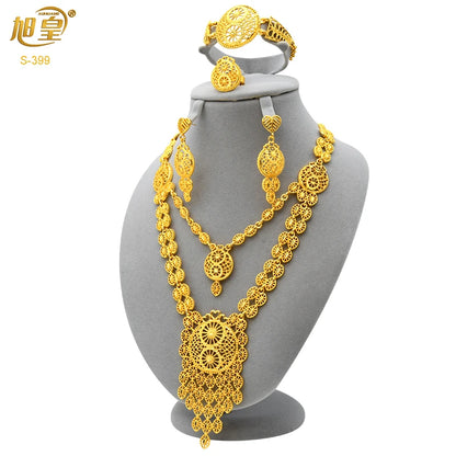 ANIID African 24K Gold Color Long Necklace Jewelry Set Nigerian Party Bridal Wedding Ethiopian Luxury Dubai Indian Wholesale