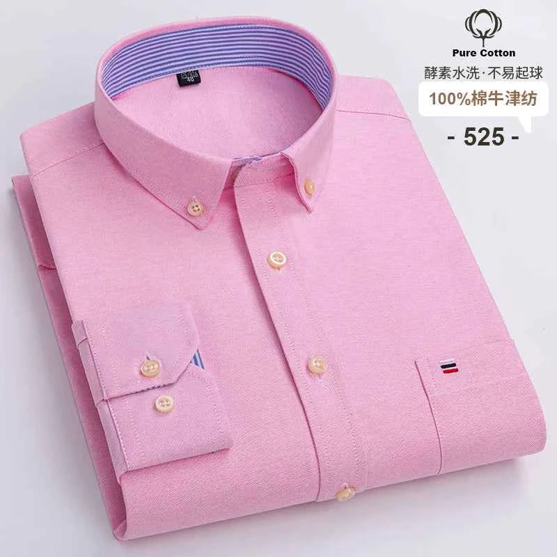 100% Cotton Oxford Men's Shirts Long Sleeves Plaid Soft Regular Fit Formal Dress Shirt Pocket Social Blouse Male Clothes S-7XL