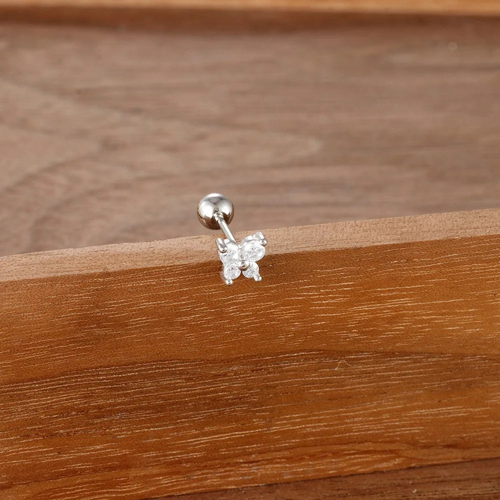 1PC Stainless Steel Birthstone Little Ear Stud Earrings 12 Zodiac Signs Crystal Zirconia Butterfly Earring Party Wedding Jewelry
