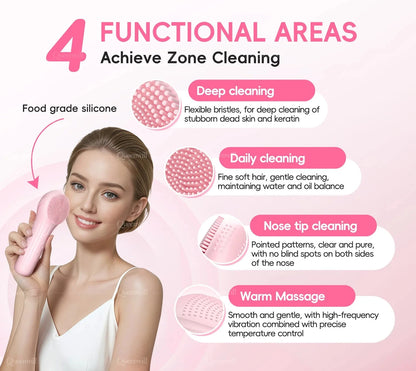 Electric Sonic Waterproof Facial Cleansing Brush Rechargeable Hot compress Deep Pore Cleaner Silicone Cleanse Skincare Device