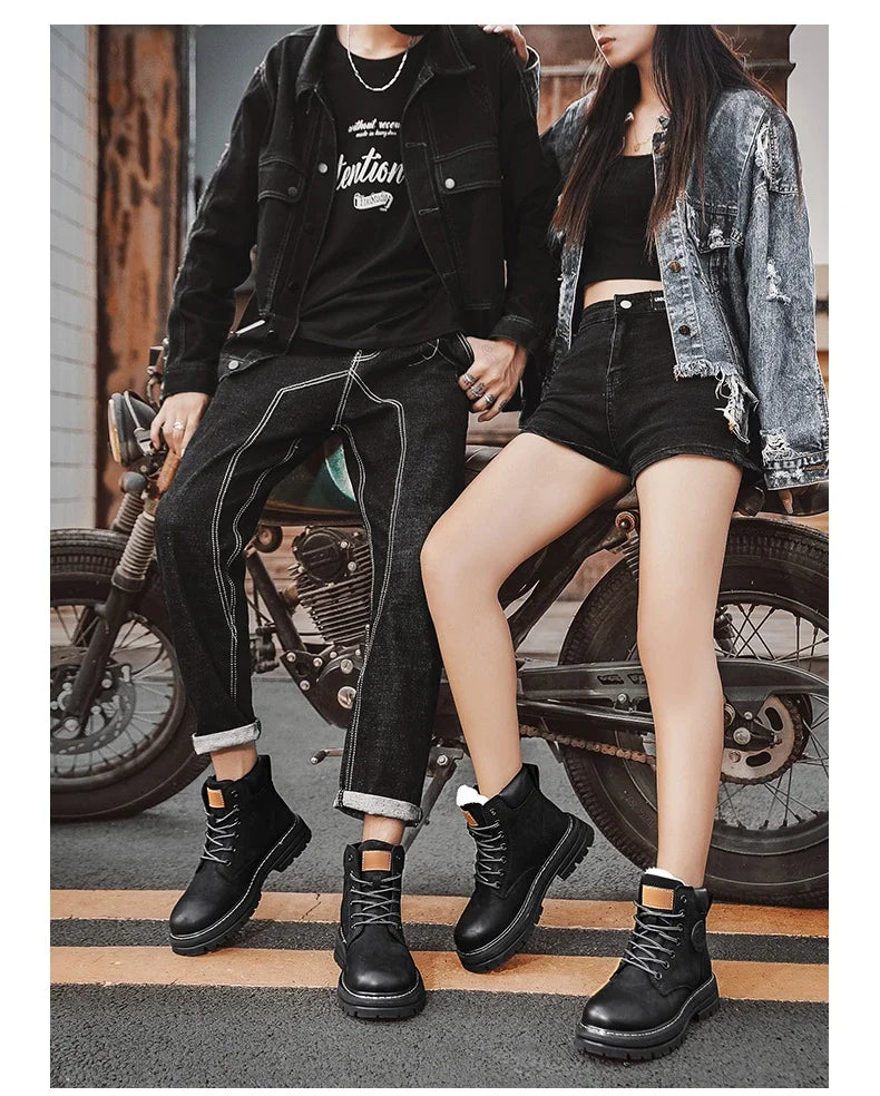 Boots Men High Top Boots High Quality Women Leather Shoes Fashion Outdoor Sneakers Men Lace Up Non-Slip Ankle Boots for Couple - AMULET RING STORE