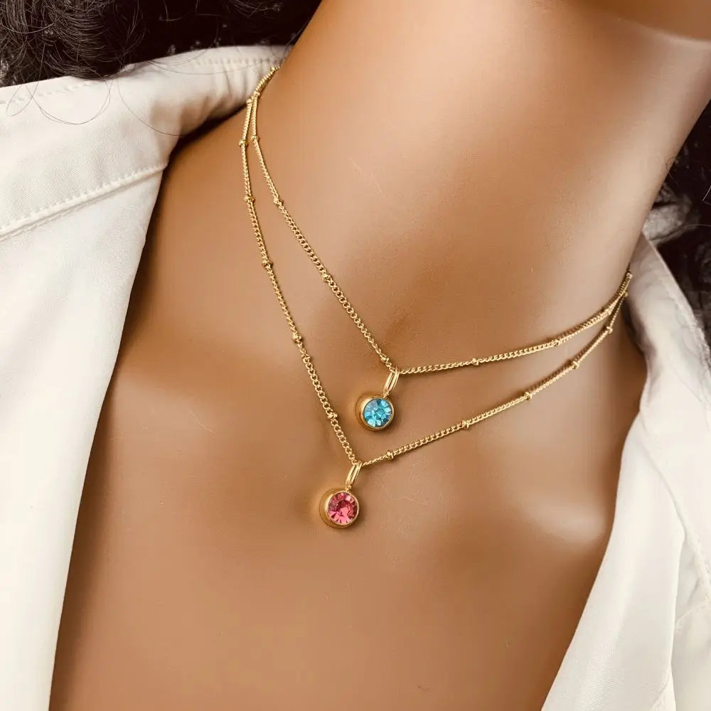 Stainless Steel Birthstone Necklace Beaded Chain Zirconia Pendant DIY Necklace Constellation Birthday Gift Jewelry Wholesale