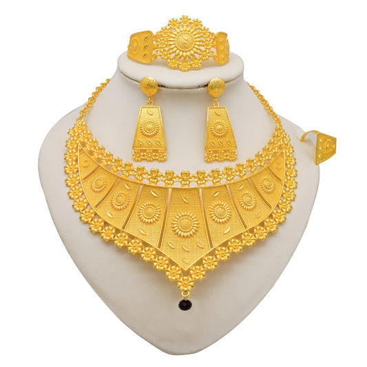 Fashion Dubai Big Set Jewelry Set For Women Nigeria Clothing Accessories Gold Color Bridal Necklace Set Ethiopia Wedding Gifts